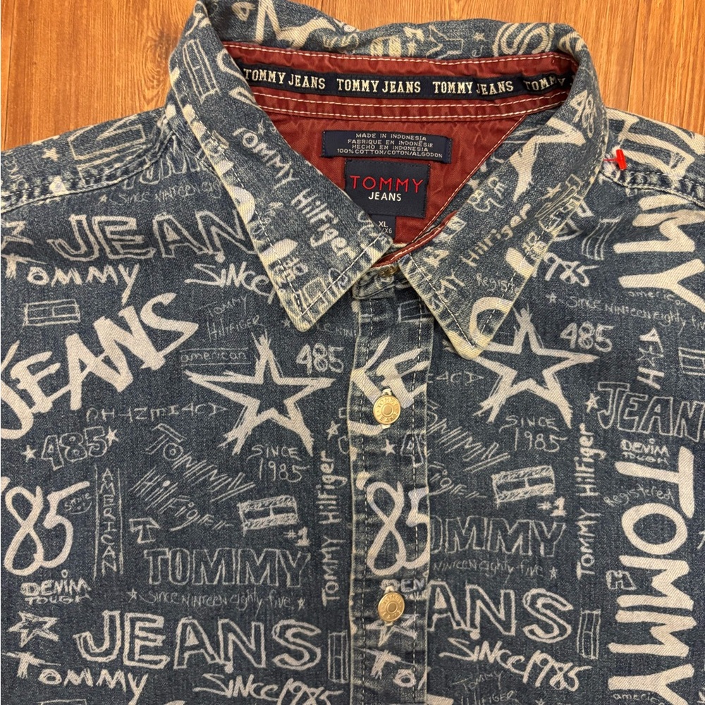 Vintage Tommy Hilfiger Blue Denim Shirt for Men